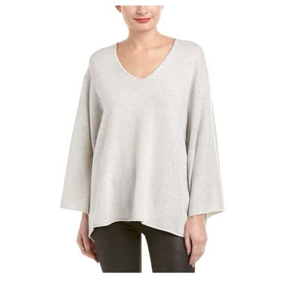 NWT BCBGMAXAZRIA Masha Knit Kimono Oversize Sweater M/L Light Gray Merino Wool - Picture 1 of 13